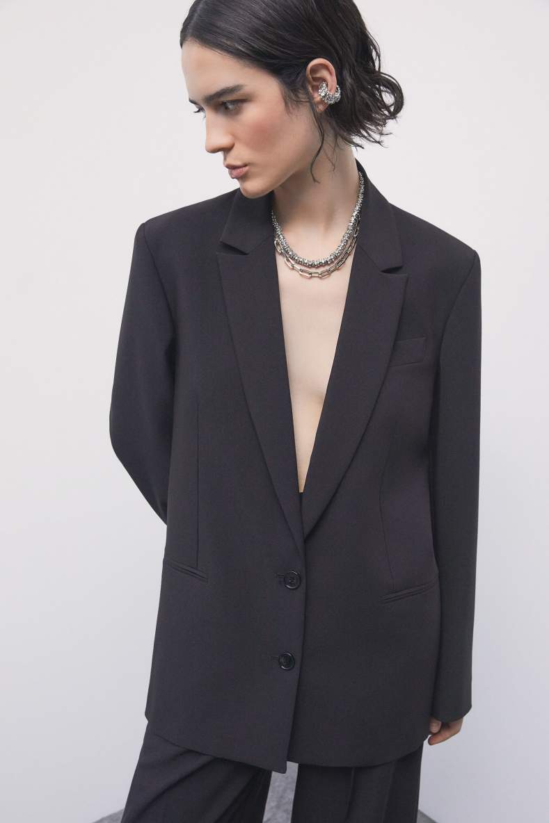 Oversizer zweireihiger Gabardine-Blazer, Schwarz, Patrizia Pepe