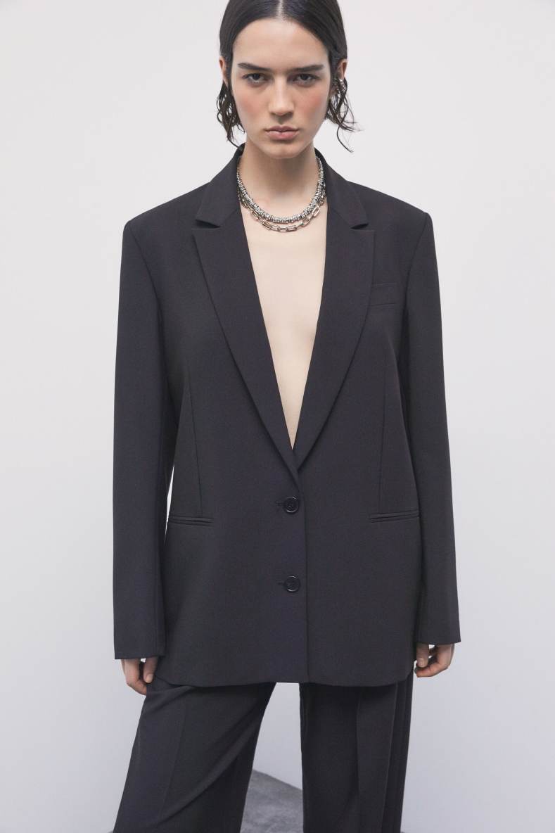 Oversizer zweireihiger Gabardine-Blazer, Schwarz, Patrizia Pepe