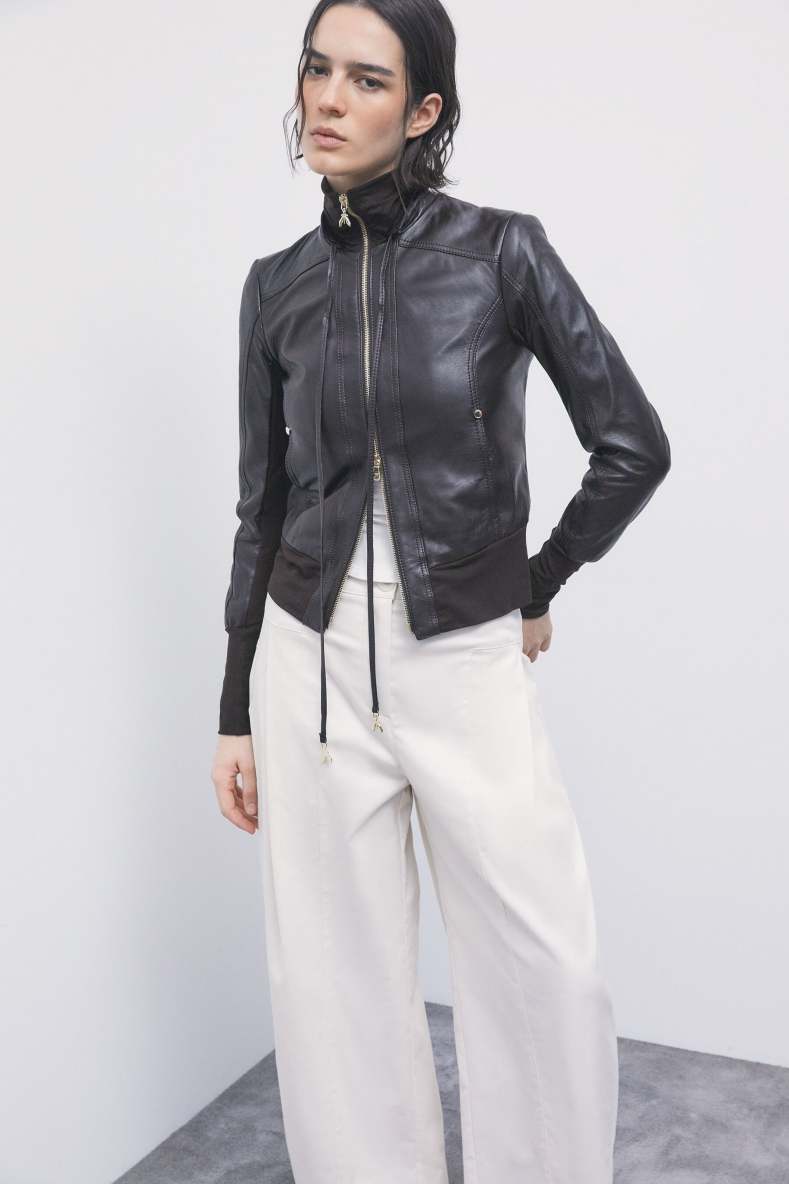 Leather blouson jacket, Dark brown, Patrizia Pepe