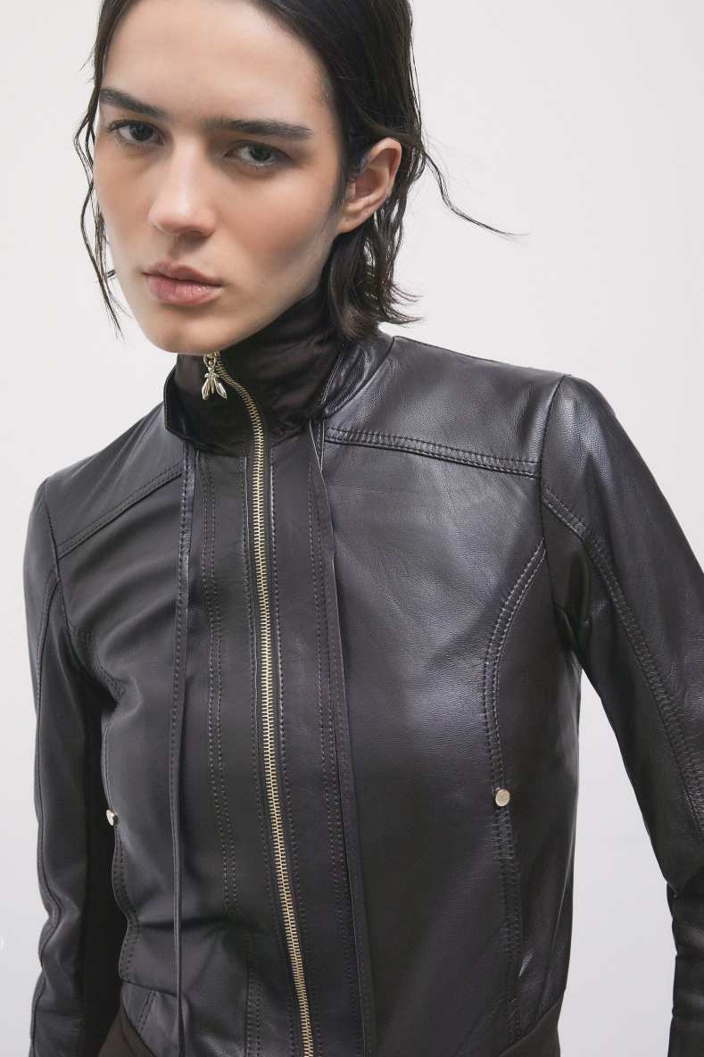 Leather blouson jacket, Dark brown, Patrizia Pepe