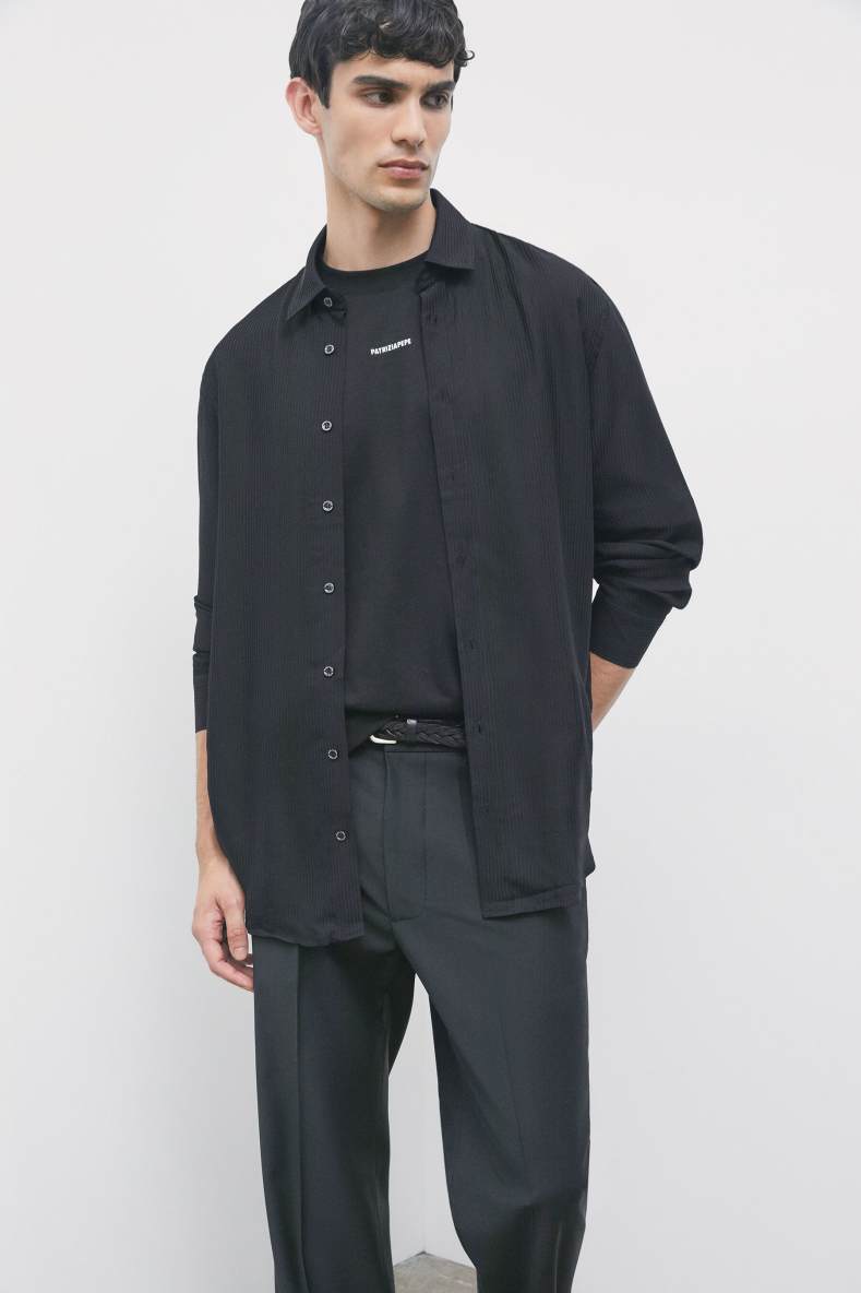 Viscose twill jacquard shirt, Black, Patrizia Pepe