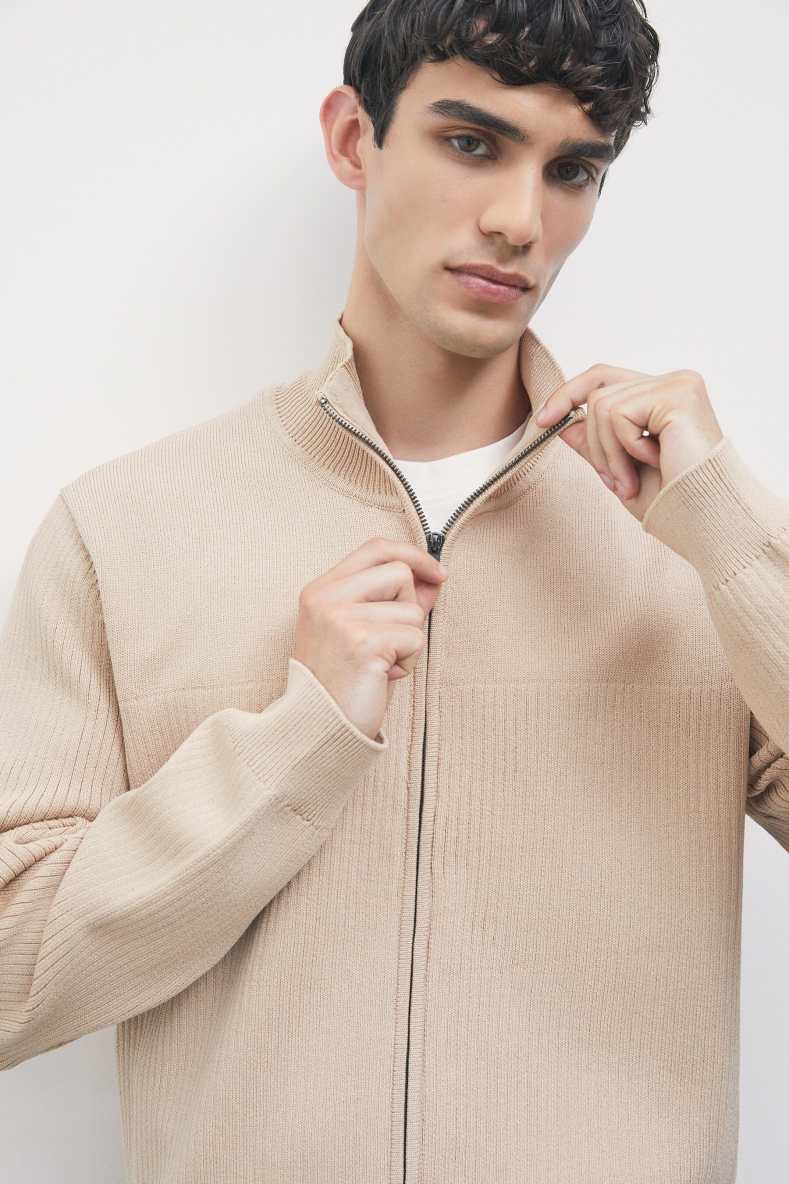 Ribbed turtleneck knit with zip, Beige, Patrizia Pepe