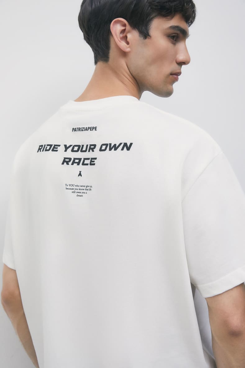 T-shirt oversize en coton &laquo; RIDE YOUR OWN RACE &raquo;, Patrizia Pepe