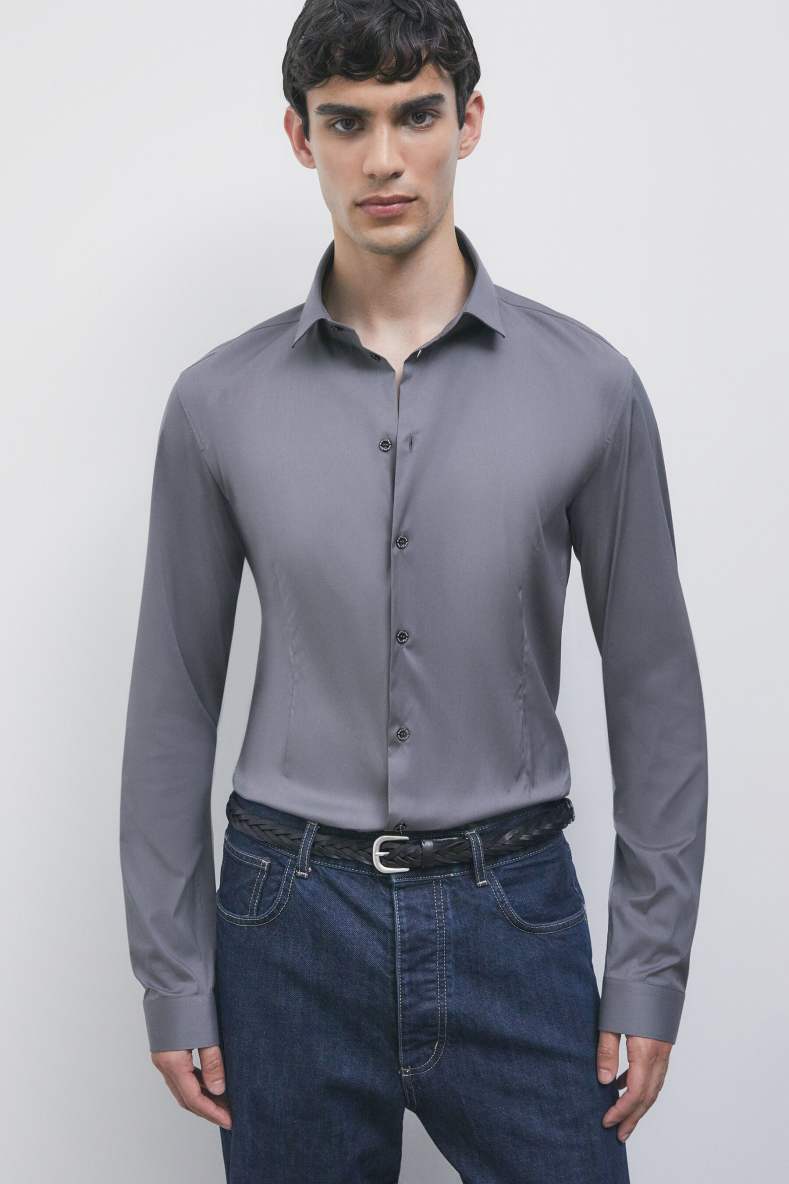Chemise slim fit &laquo; ESSENTIAL &raquo; en popeline, Gris, Patrizia Pepe