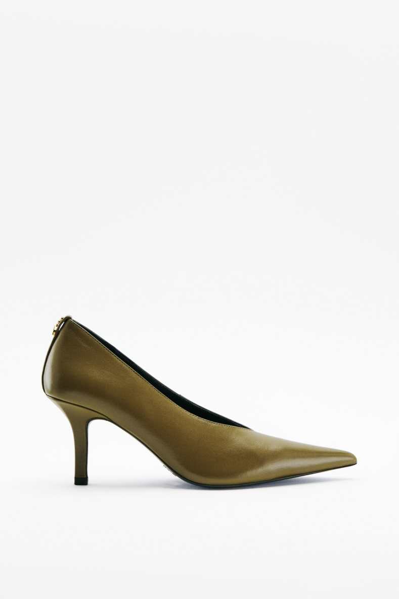 New Minimal Shape Shiny Leather Pumps, Green, Patrizia Pepe