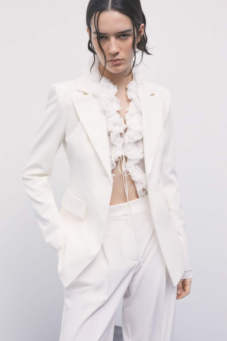 Sheer viscose shirt with ruffles, White, Patrizia Pepe