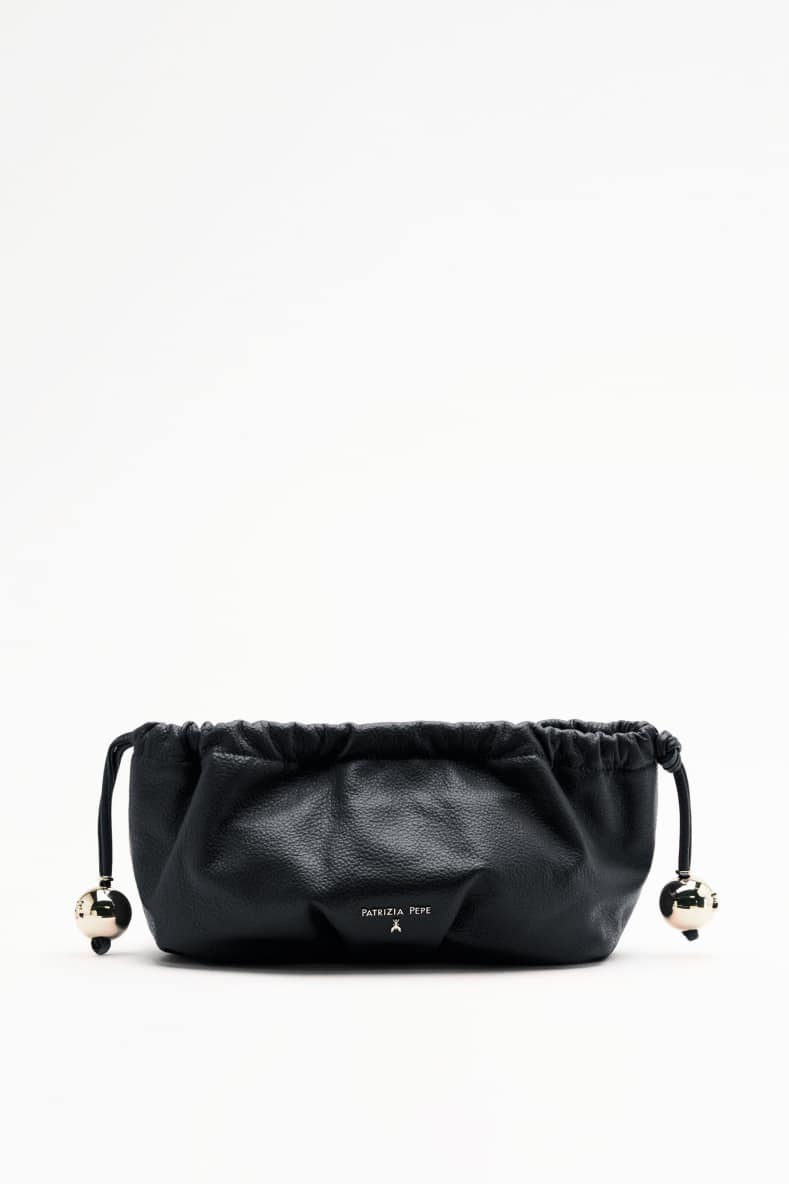 Leather Clutch "Bubble" Small, Black, Patrizia Pepe
