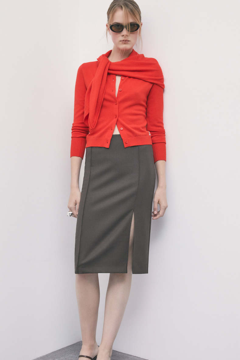 Tailored gabardine midi skirt, Brown, Patrizia Pepe