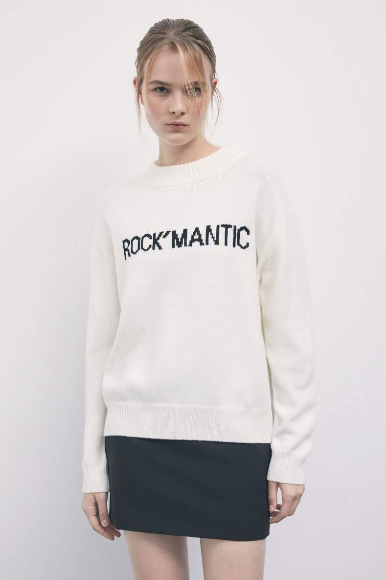 Crew neck sweater with slogan, White, Patrizia Pepe