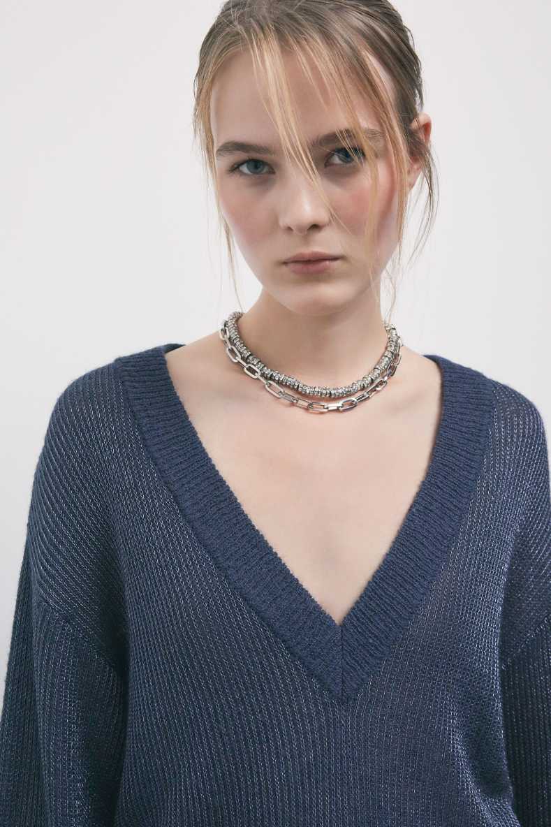Lurex V-neck sweater, Blue, Patrizia Pepe