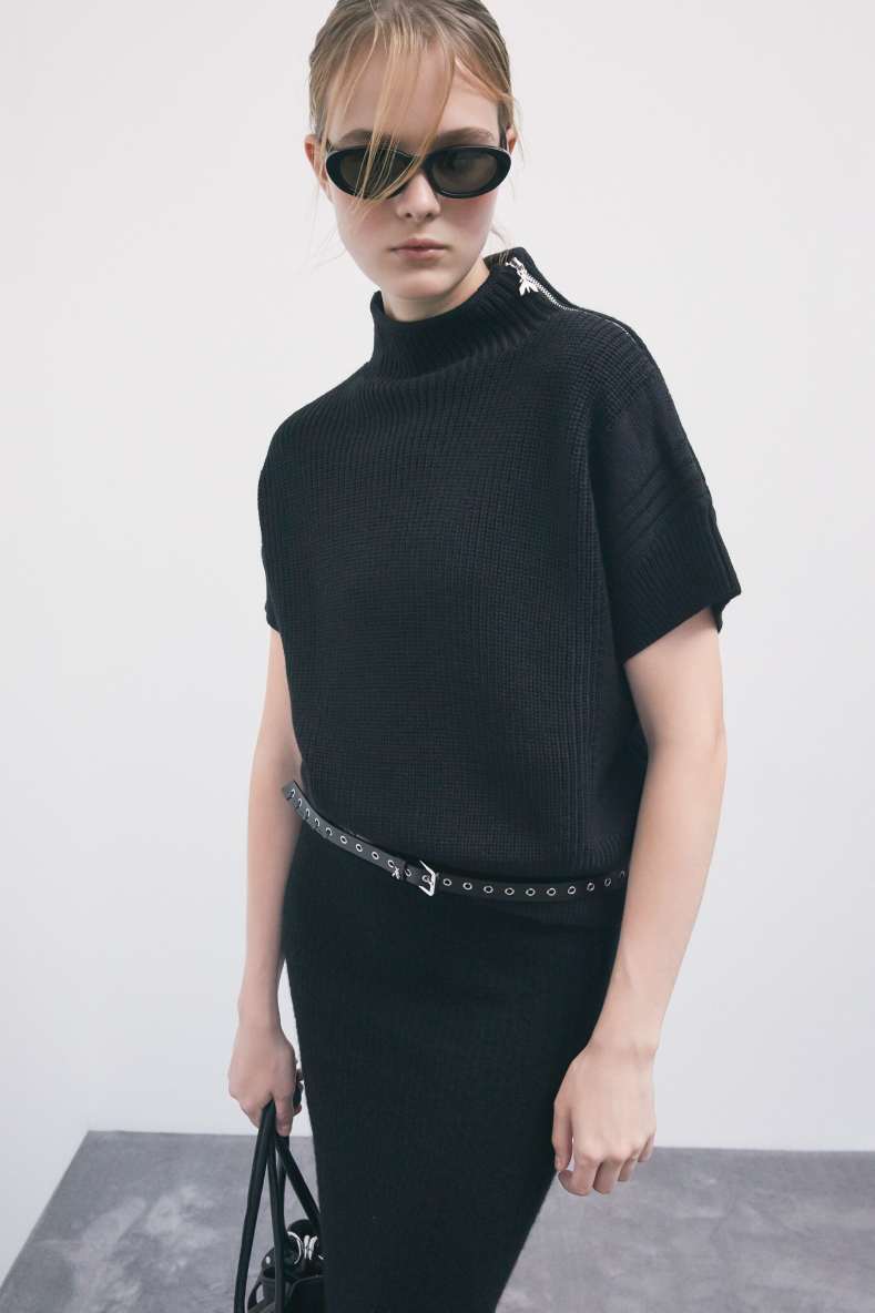 Short-sleeved zip-up sweater, Black, Patrizia Pepe