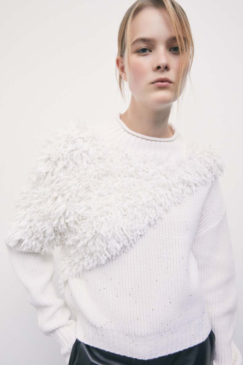 Wool sweater with glass beads, White, Patrizia Pepe
