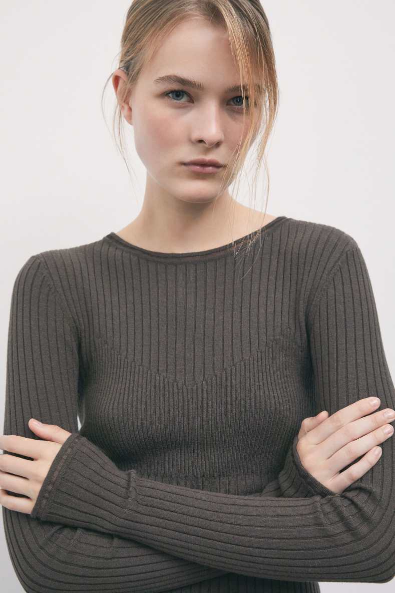 Slim-fit rib-knit jumper, Brown, Patrizia Pepe