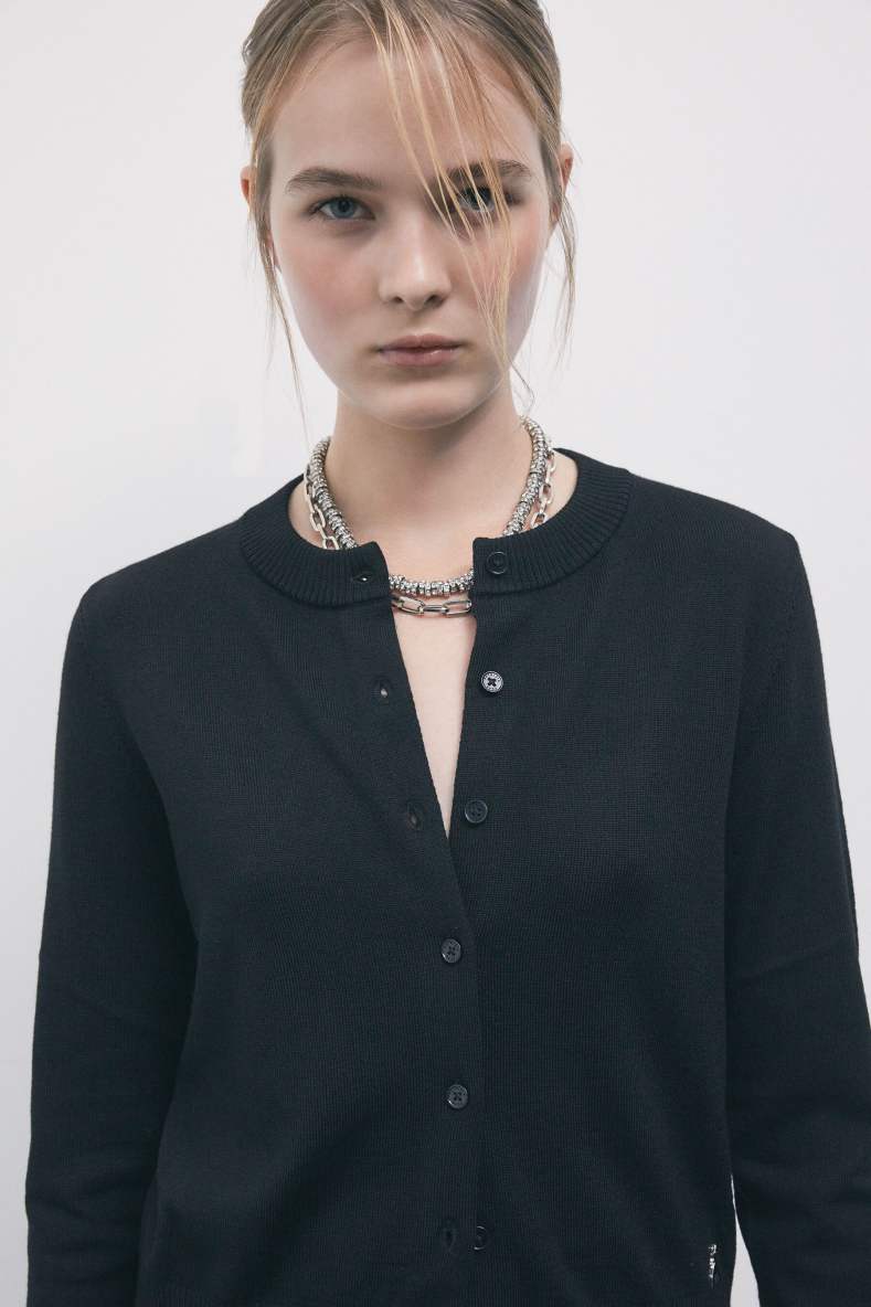 Wool cardigan with bandana, Black, Patrizia Pepe