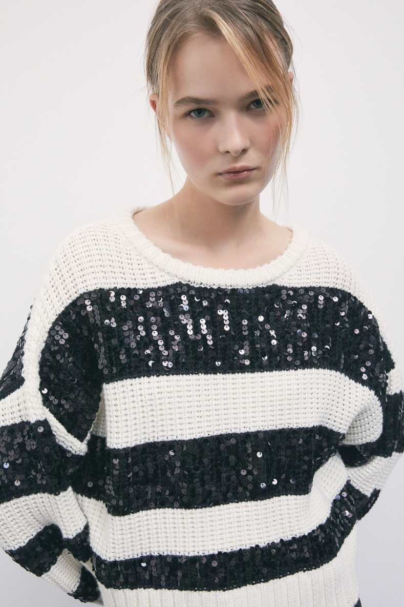 Striped sweater with sequins, White/Black, Patrizia Pepe