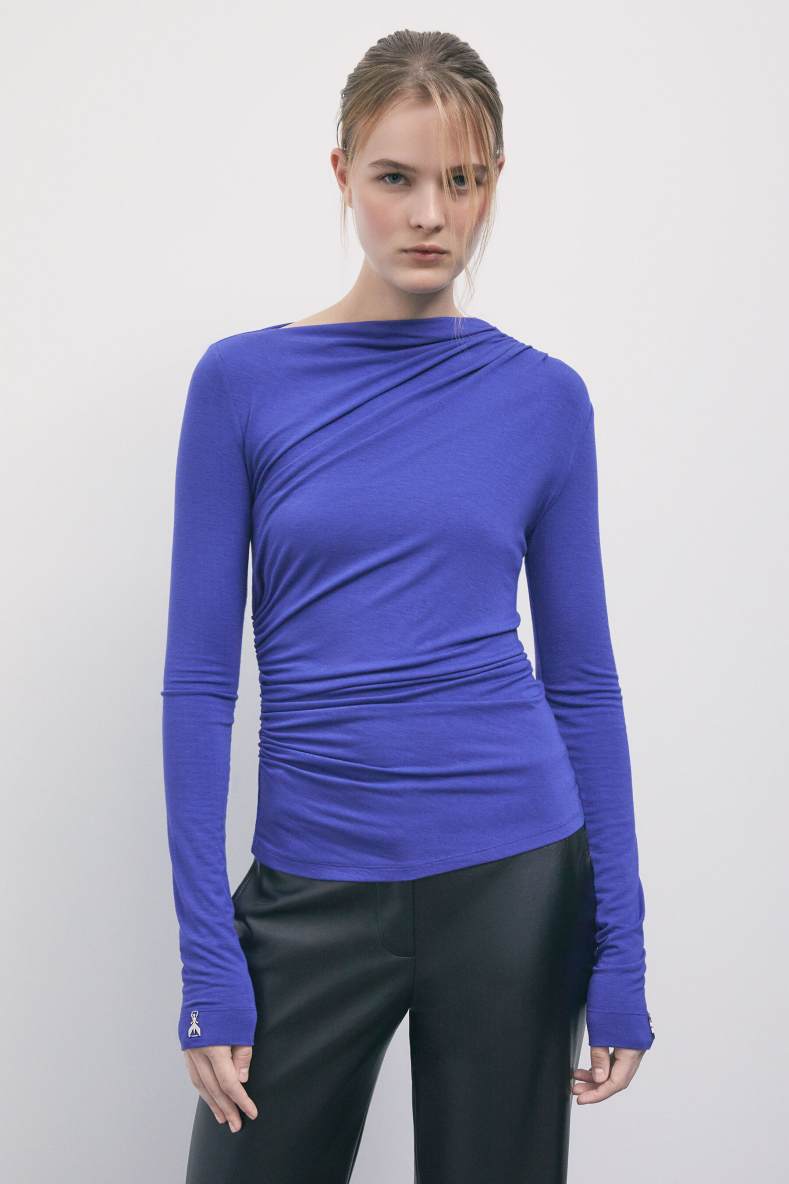 Asymmetrical draped top, Blue, Patrizia Pepe