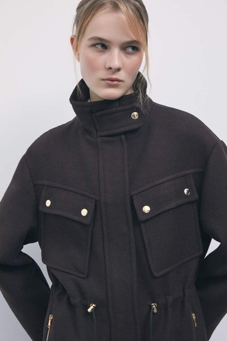 Mixed fabric coat, Brown/Black, Patrizia Pepe