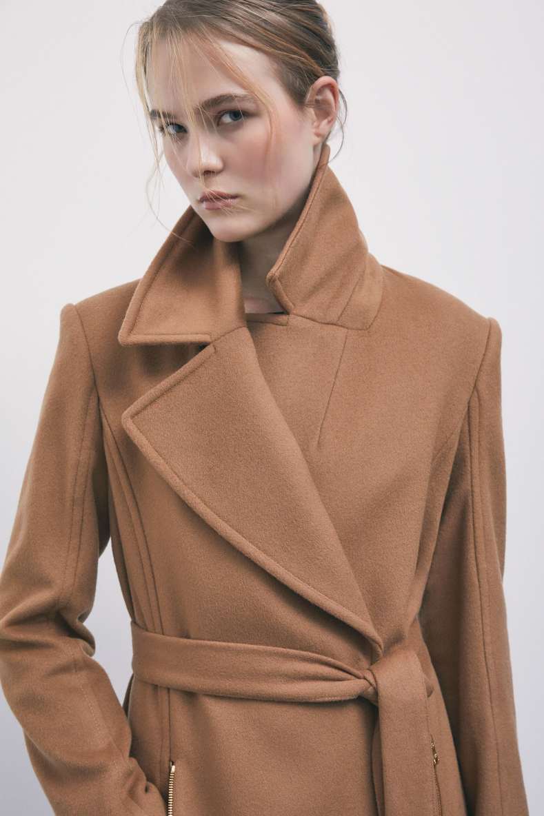 Belted coat, Brown, Patrizia Pepe