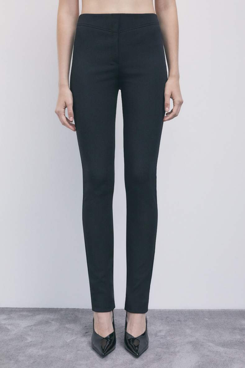 Slim-fit cr&ecirc;pe trousers with corset detail, Black, Patrizia Pepe