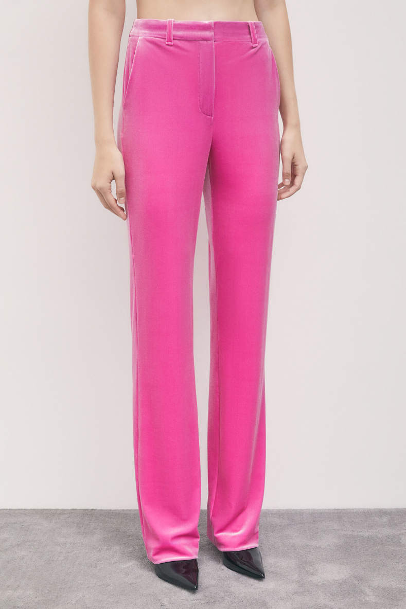 Straight-leg stretch-velvet trousers, Pink, Patrizia Pepe