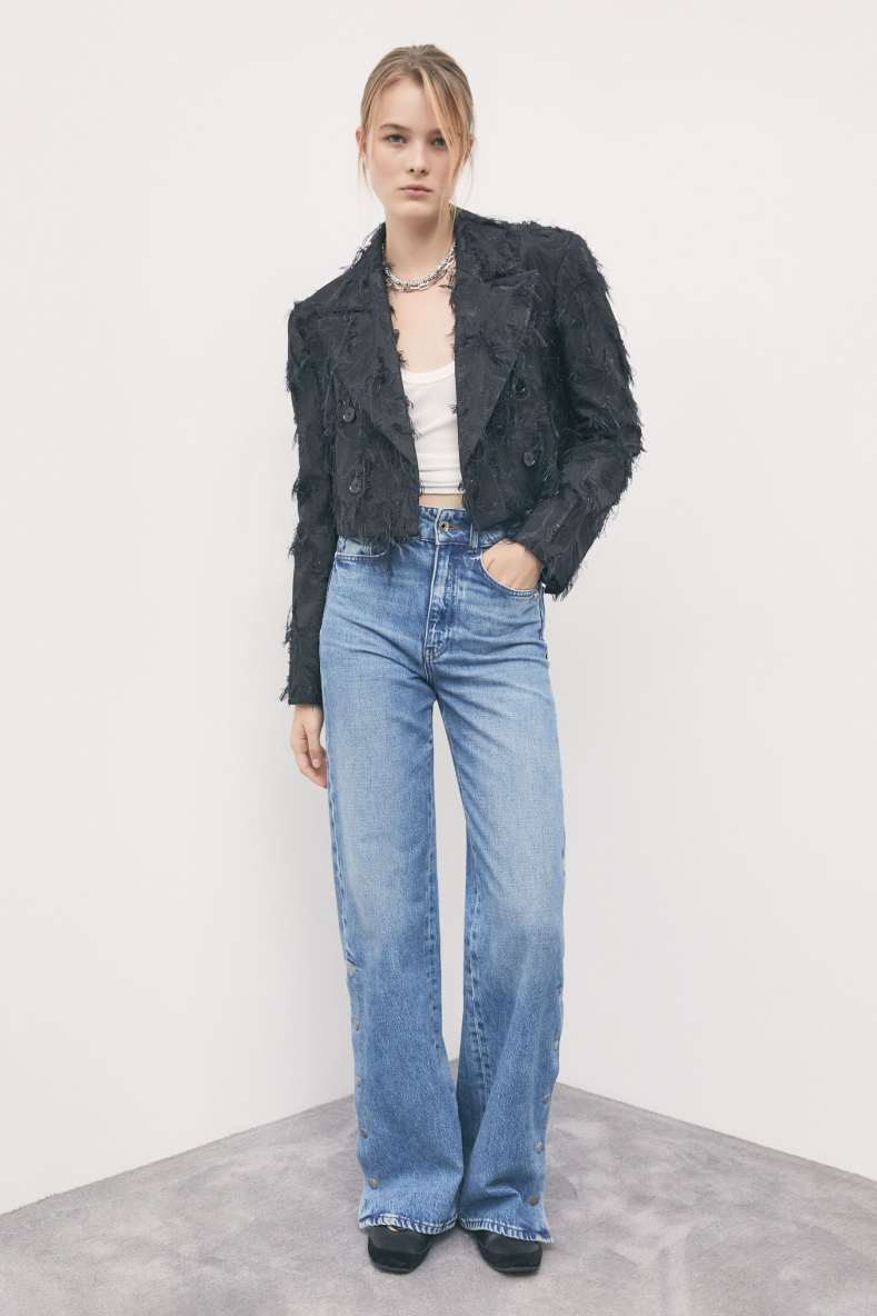 Cropped Jacquard Blazer, Black, Patrizia Pepe