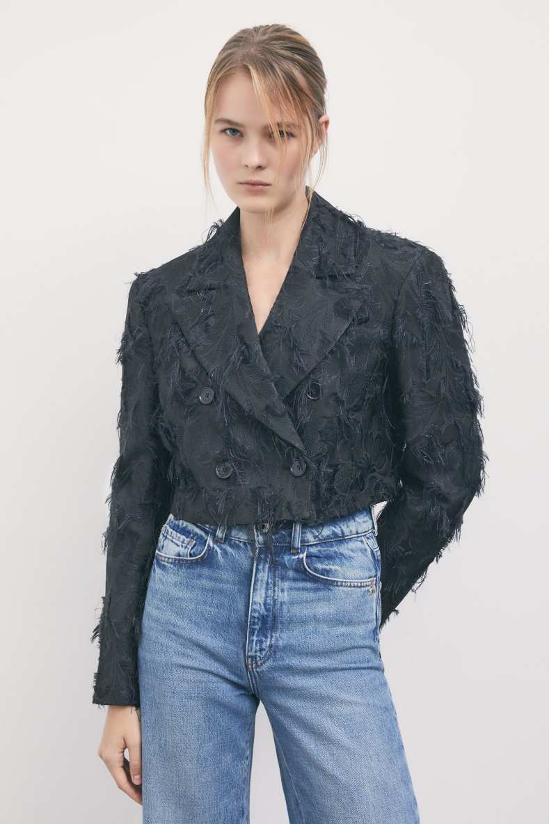 Cropped Jacquard Blazer, Black, Patrizia Pepe