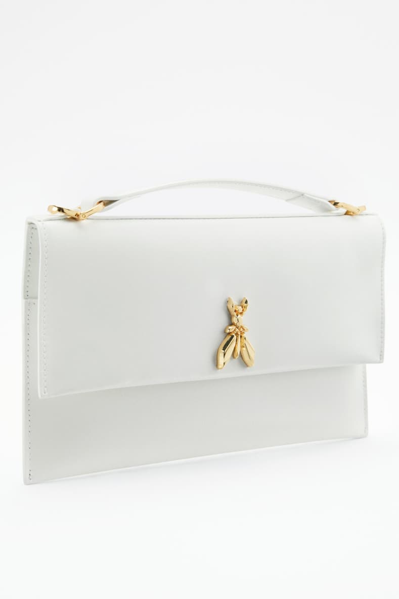 Leather clutch with chain, White, Patrizia Pepe