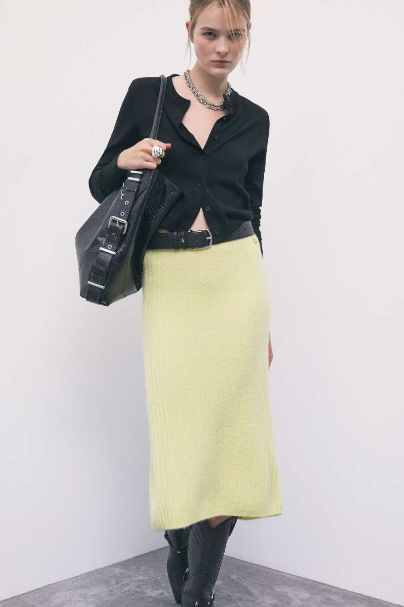 Knitted midi skirt with slit, Yellow, Patrizia Pepe