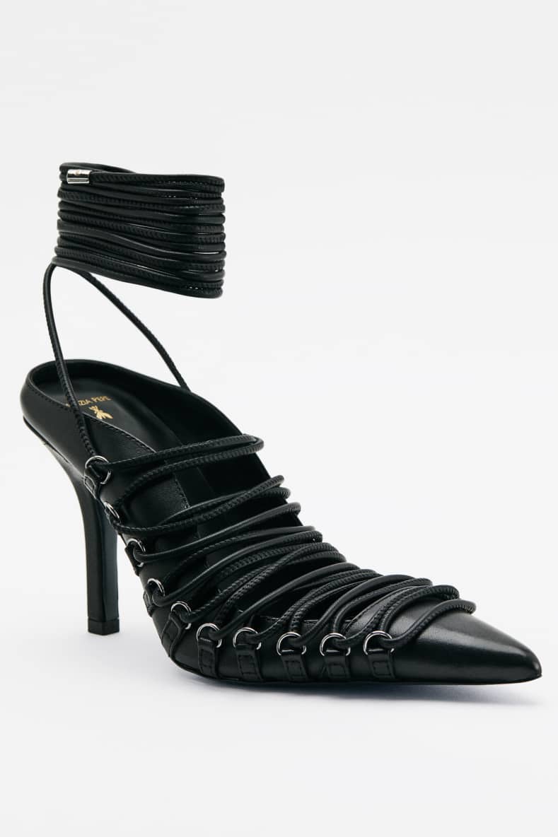 Laced Minimal Shape leather mules, Black/Silver, Patrizia Pepe