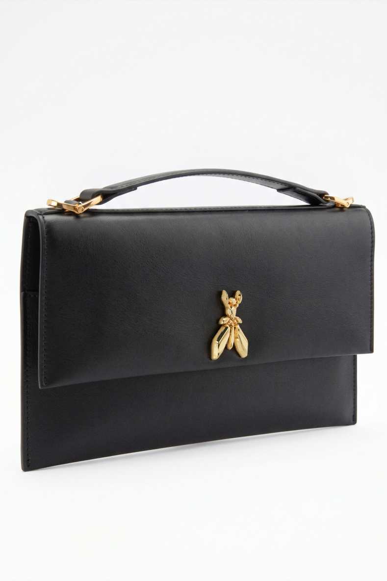 Leather clutch with chain, Black, Patrizia Pepe