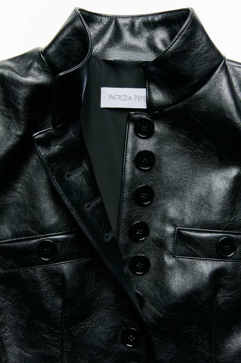 Officier jacket in coated fabric, Black, Patrizia Pepe