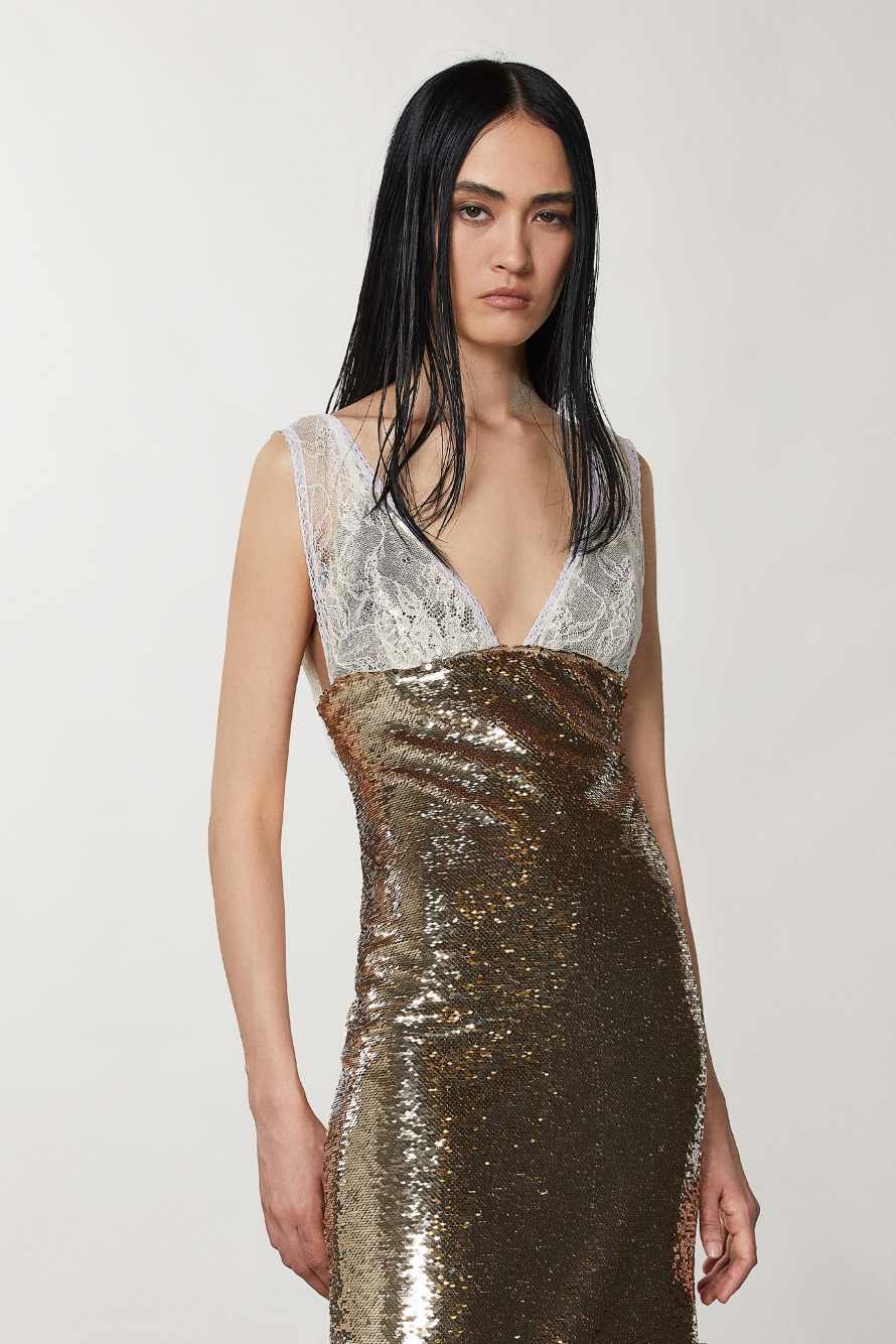 Etuikleid aus T&uuml;ll und Spitze, Gold, Patrizia Pepe