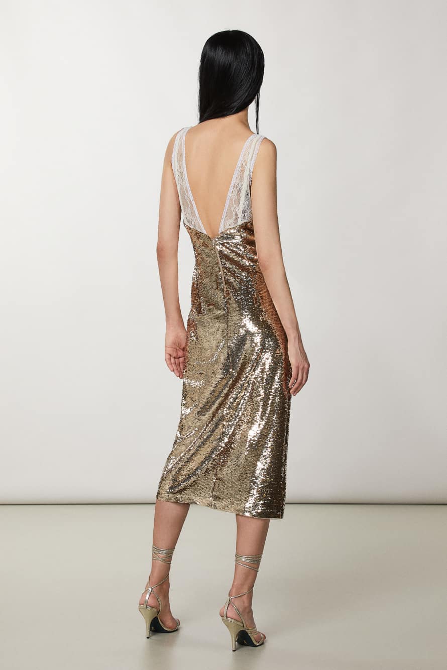 Etuikleid aus T&uuml;ll und Spitze, Gold, Patrizia Pepe