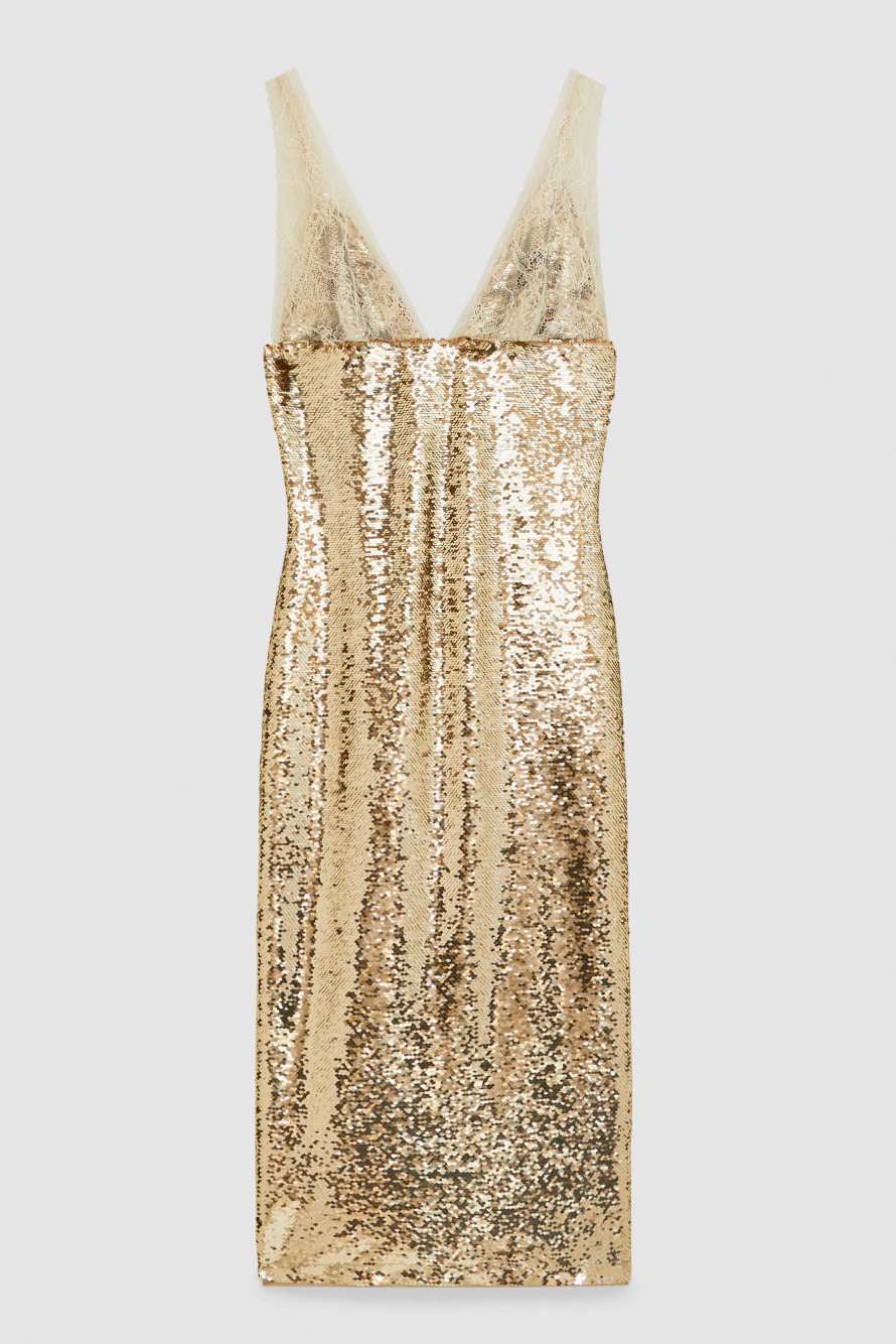 Etuikleid aus T&uuml;ll und Spitze, Gold, Patrizia Pepe