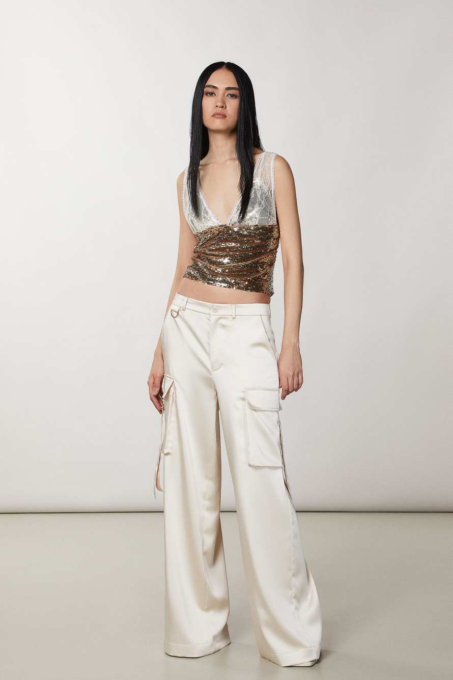 Tulle and lace top, Gold, Patrizia Pepe