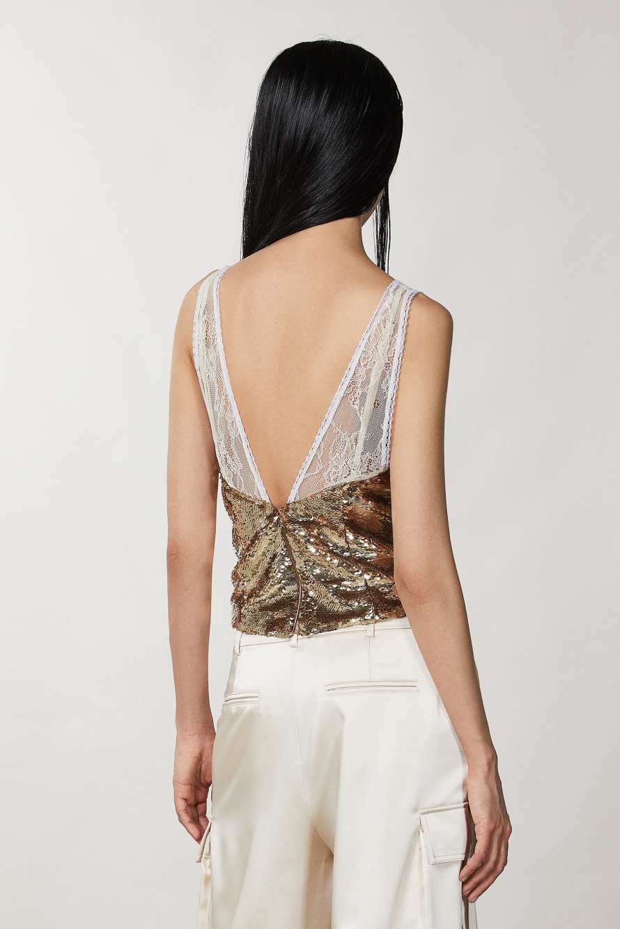 Tulle and lace top, Gold, Patrizia Pepe