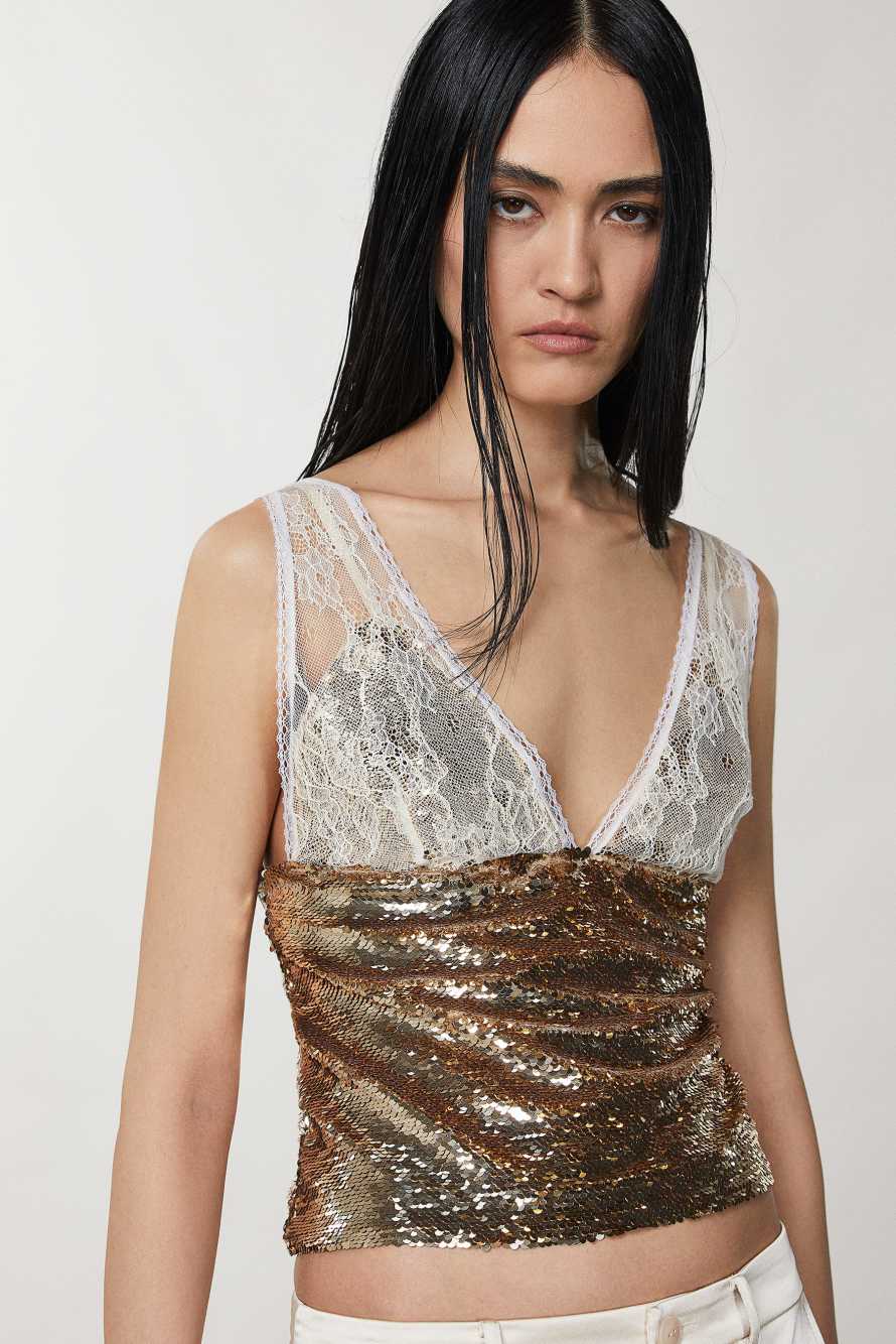 Tulle and lace top, Gold, Patrizia Pepe