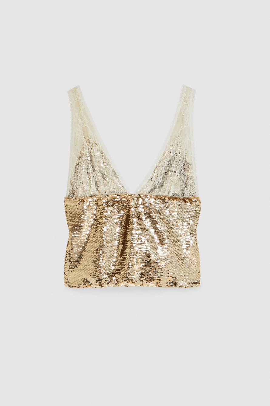 Tulle and lace top, Gold, Patrizia Pepe