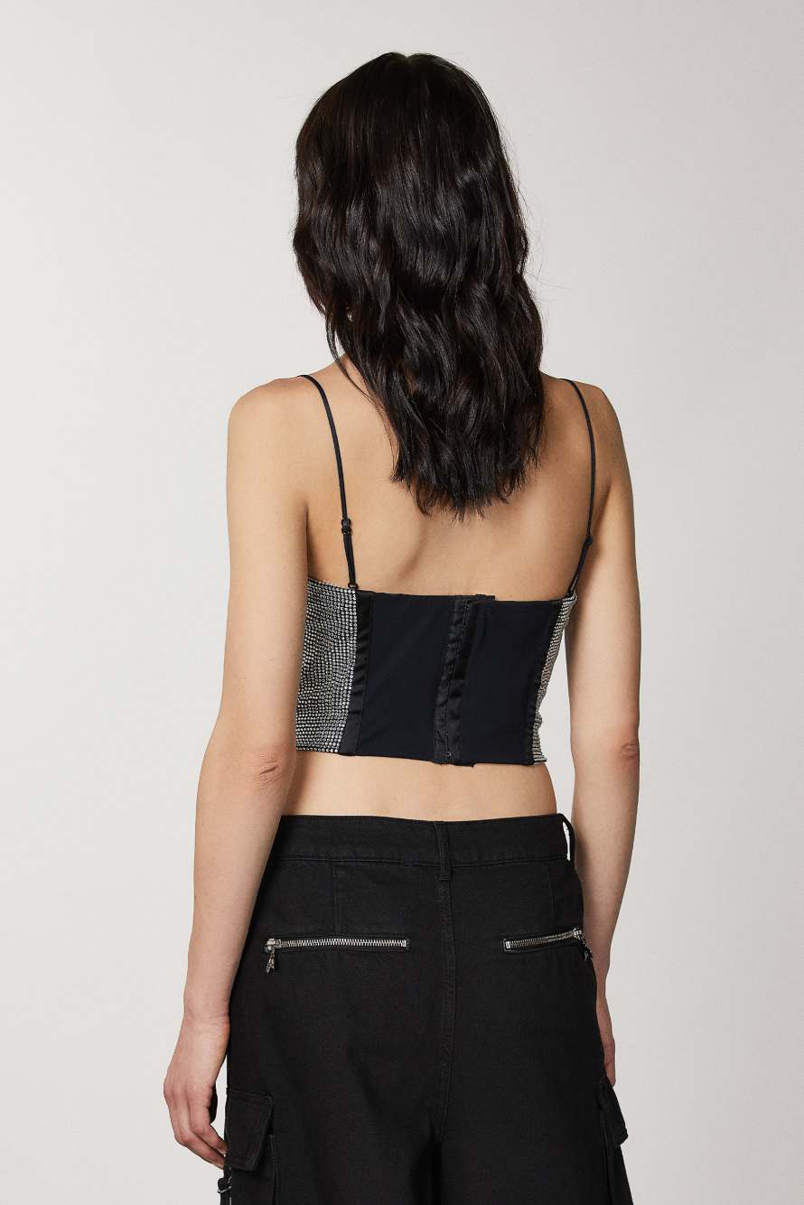 Gorset dżersejowy z cyrkoniami, Czarny, Patrizia Pepe