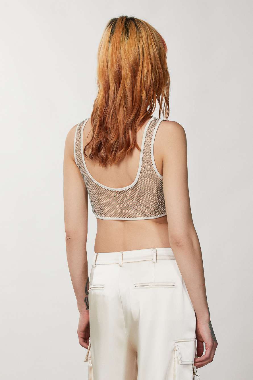 Top in rete con strass, Beige, Patrizia Pepe