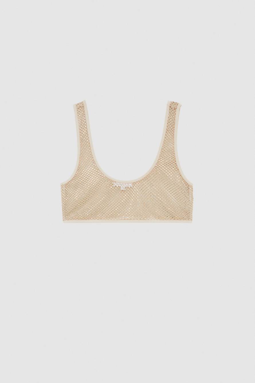 Top in rete con strass, Beige, Patrizia Pepe