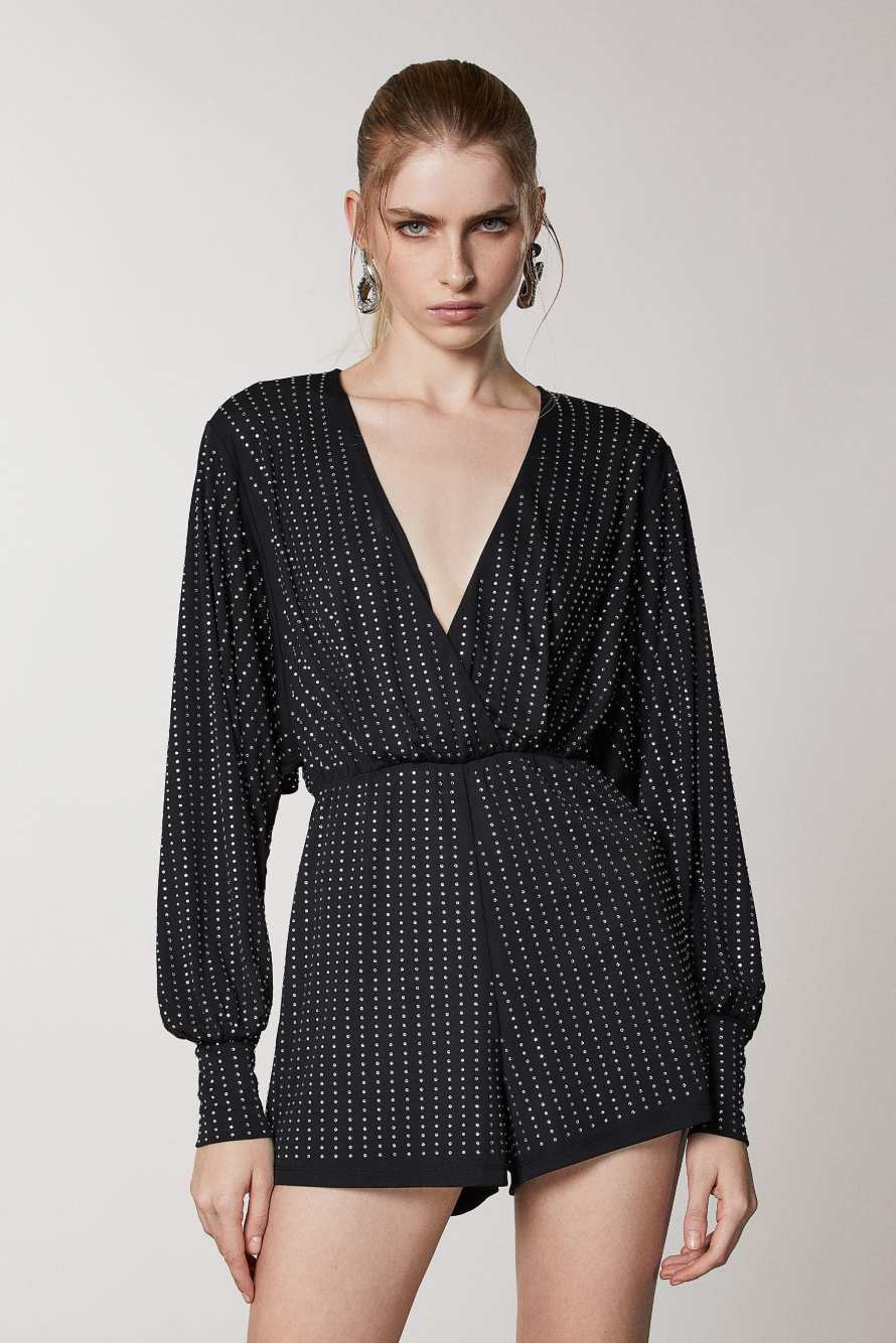 Tuta morbida con strass, Nero, Patrizia Pepe