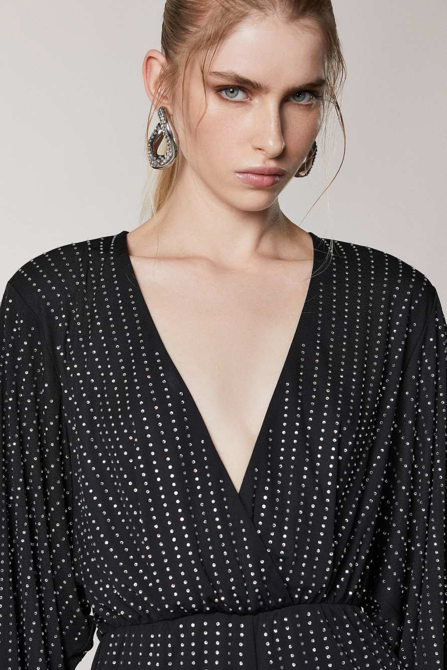 Tuta morbida con strass, Nero, Patrizia Pepe