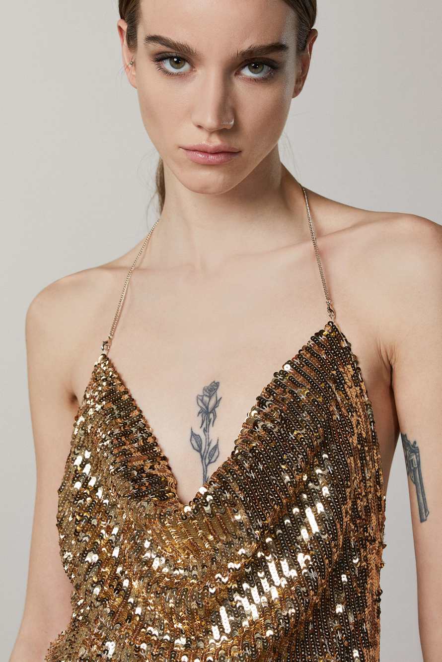 All-over sequin dress, Gold, Patrizia Pepe