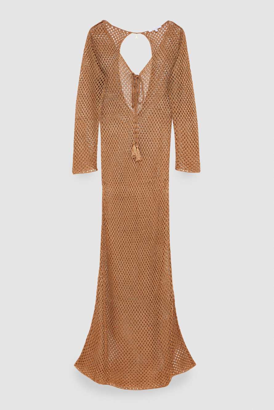 Mesh-look long dress, Brown, Patrizia Pepe