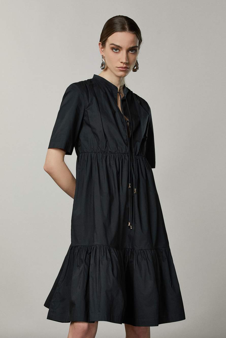 Flared midi dress with a Mandarin collar, Black, Patrizia Pepe