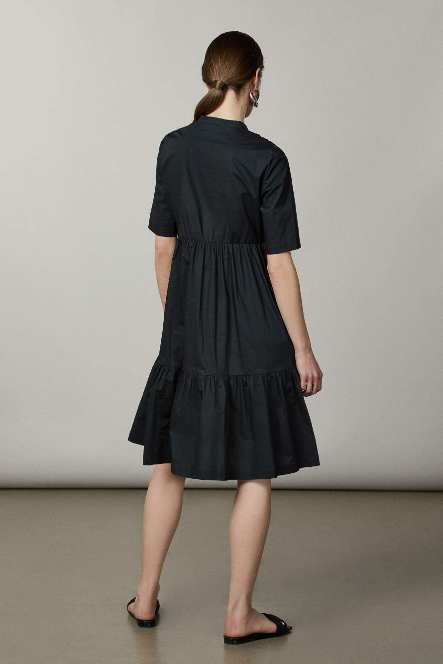 Flared midi dress with a Mandarin collar, Black, Patrizia Pepe
