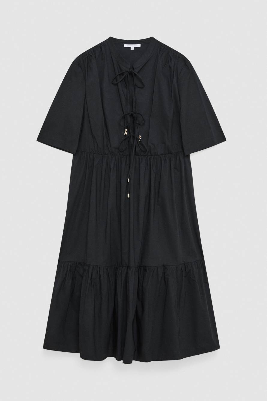 Flared midi dress with a Mandarin collar, Black, Patrizia Pepe