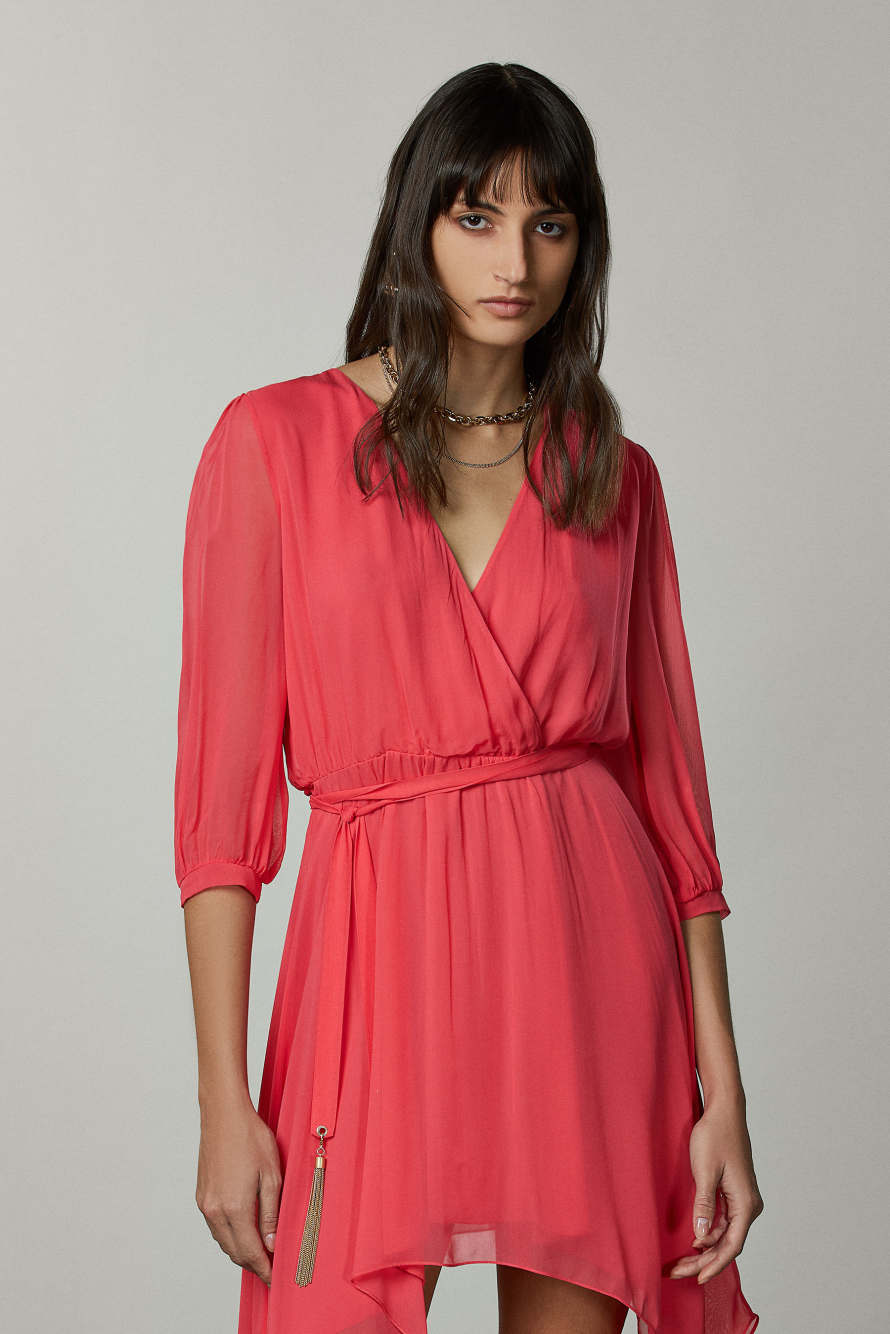 Balloon-sleeve asymmetrical dress, Pink, Patrizia Pepe