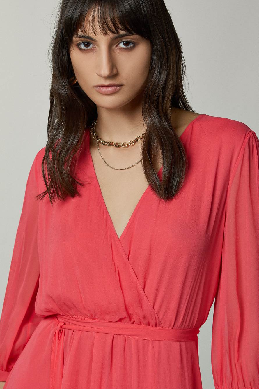 Balloon-sleeve asymmetrical dress, Pink, Patrizia Pepe